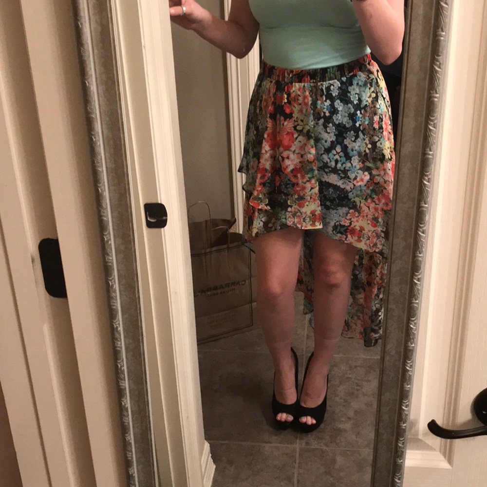 Floral High low chiffon skirt.
